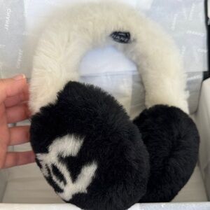 CHANEL Kids Black and White Furry Earmuffs